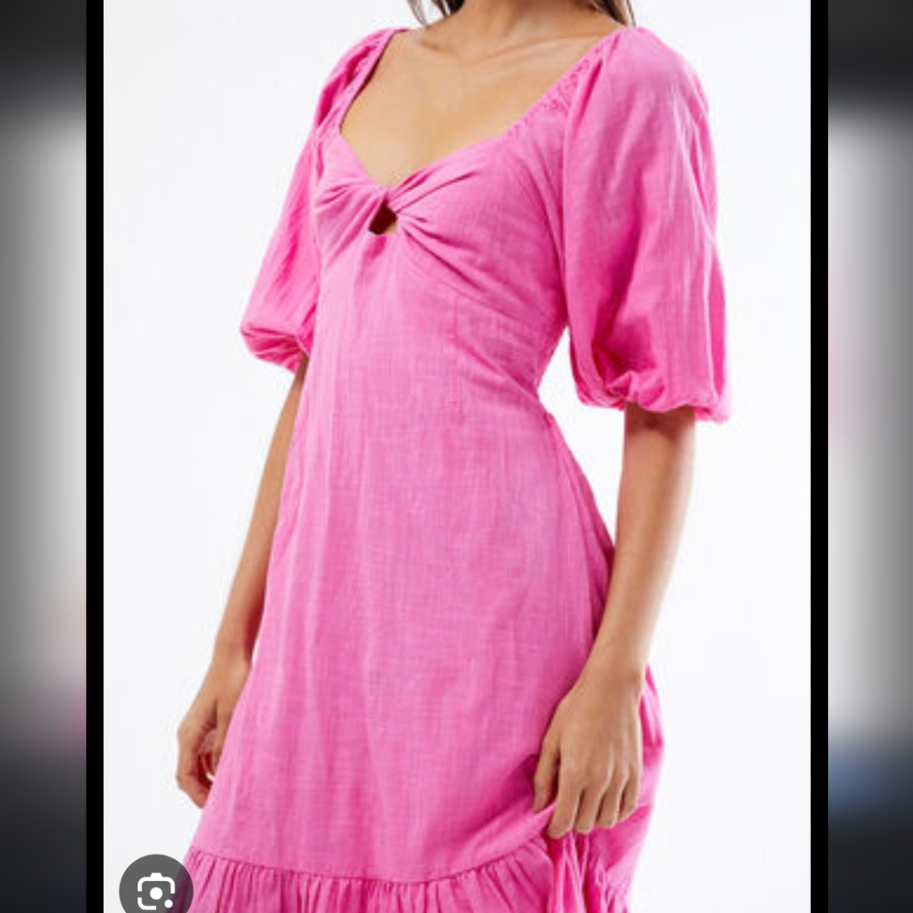 Billabong Paradise Cottagecore Pink Puff Sleeve Maxi Sundress